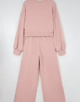 Solid Puff Sleeve Top and Drawstring Pants Set
