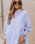 Stripe Smocked Long Sleeve Button-Up Shirt