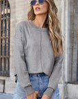 Solid Front Center Seam Drop Shoulder Sweater