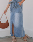 Ariah High Waist Midi Denim Skirt