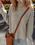 Waffle Knit Ribbed High Neck Drop Shoulder Sweater
