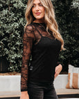 Amira Lace Crochet Mesh Slim Fit Long Sleeve Top