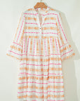 Winnie Bracelet Sleeve Slit Neck Ruffled Loose Dress