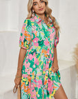 Floral Puff Sleeve Buttoned Babydoll Dress