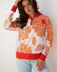 Floral Half Zip Collared Pullover Sweater