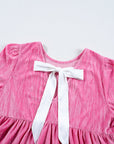 Strawberry Pink Flounce Sleeve Tiered Ruffled Velvet Mini Dress