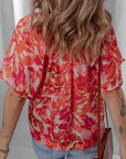 Abstract Stripe Trim Split Neck Blouse