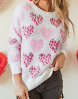 Heart Leopard Pearled Fuzzy Sweater