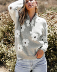 Maria Floral Half Zip Drop Shoulder Sweater