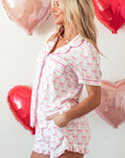 Bow Short Sleeve and Ruffled Shorts Pajama Set