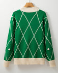 Christmas Geometric Diamond Pom Long Sleeve Sweater