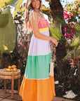 Cassandra Colorblock Self-tie High Waist Maxi Dress