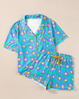 Flower Print Buttoned Shirt And Drawstring Waist Pajama Set