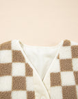 Checker Sherpa Button Front Chunky Jacket