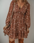 Ashley Boho Floral Puff Sleeve Mini Dress