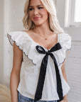 Azariah Contrast Bow Ruffle Trim V Neck Blouse