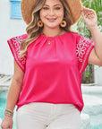 Zara Plus Size Floral Embroidered Flutter Sleeve Blouse