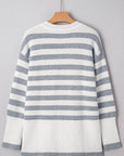Stripe Ribbed Side-Button Drop Shoulder Sweater