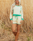 Wren Long Sleeve Pullover and Drawstring Shorts Outfit