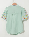 Floral Embroidered Puff Sleeve Blouse