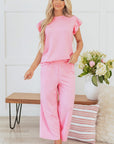 Elaine Textured Pearled Ruffled Sleeve Set