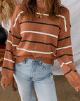 Stripe Ribbed Trim Drop Shoulder Sweater