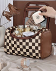Black Checkered Zipper Makeup Bag