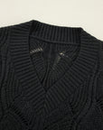 Hollow-Out Knit V-Neck Drop Shoulder Sweater