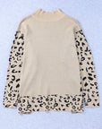 Leopard Mock Neck Side Slit Sweater