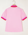 Stripe V-Neck Puff Sleeve Blouse