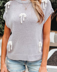 Sara Bowknot Applique Cap Sleeve Sweater