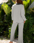 Stripe Collared Top and Drawstring Pants Set