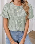 Stripe Textured Puff Sleeve Blouse
