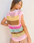 Jamie Stripe Crochet Cap Sleeve Loose Fit Sweater Top