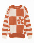 Miller Checkered Floral Striped Sleeve Sweater
