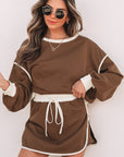 Colorblock Long Sleeve Top and Skort Set