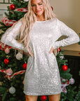 Olive Sequin Long Sleeve Tie Waist Mini Dress