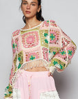 Round Neck Long Sleeve Crochet Cropped Fit Top