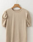 Solid Ruched Puff Sleeve T-Shirt