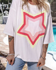 Halle Star Patched Half Sleeve Oversized Tee
