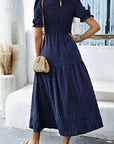 Smocked Short Sleeve Midi Dress