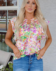 Savanna Ruffled Short Sleeve Notched Neck Blouse