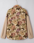 Floral Waffle Knit Patchwork Chest Pocket Buttoned Jacket