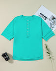 Hanna Solid Color Half Sleeve Buttons Henley Top