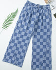 Checker Denim Wide Leg Jeans