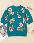 Floral Knit Crewneck Short Sleeve Top