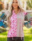Boho Floral Patchwork Bubble Sleeve Blouse