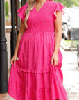 Plus Size Polka Dot V-Neck Midi Dress