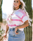 Stripe Knit Dropped Short Sleeve Sweater