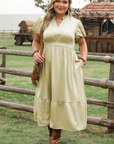 Leia Plus Size Notched V Neck Maxi Dress